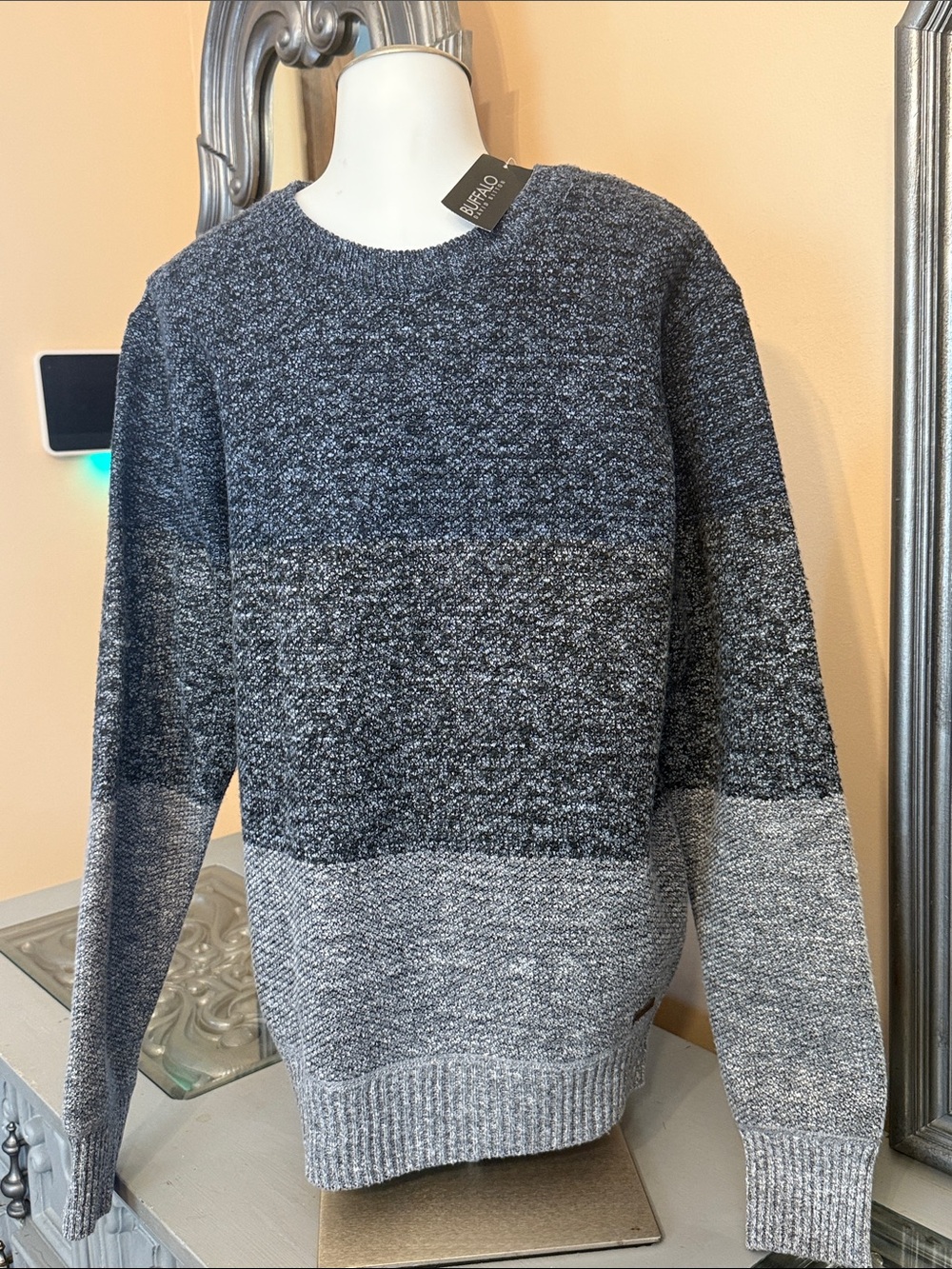 Buffalo David Bitton Small Men's Two Tone Blue Gray Mix Crewneck Sweater